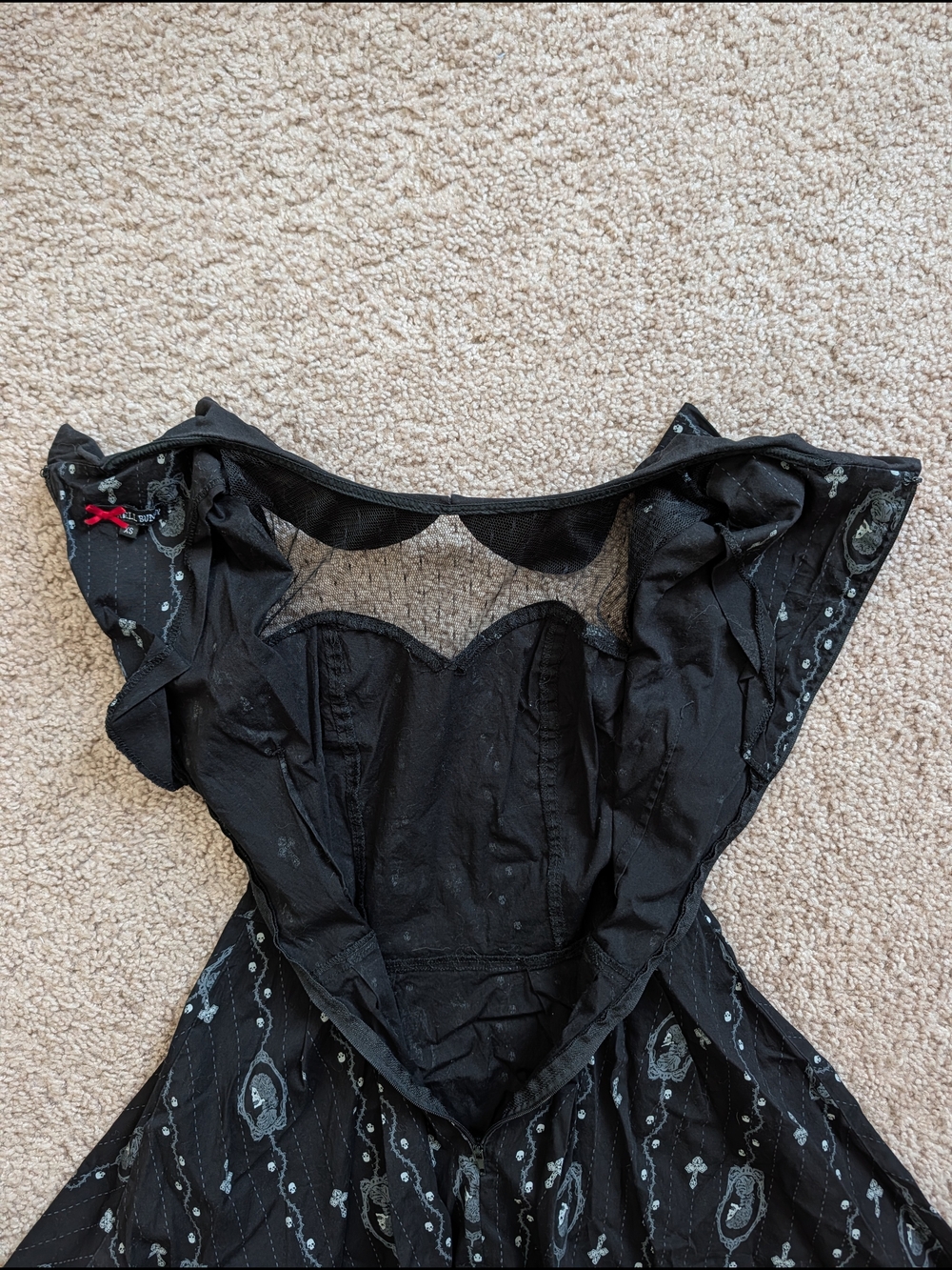 Hell Bunny Womens Black White Gemma Skull Cameo Collar Goth Mini Dress Size XS - Picture 9 of 16